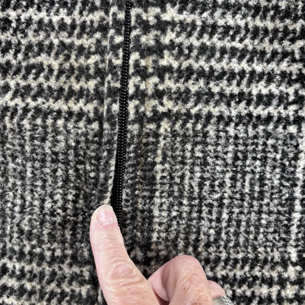 VTG Talbots Houndstooth Full‎ Zip Jacket W/ Faux Fur Collar M Black/ White